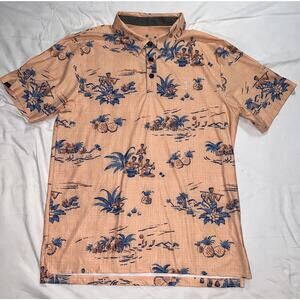 Sunday Crew Polo Shirt Size XL Orange Culture Hawaiian UPF 50 Casual Tropical